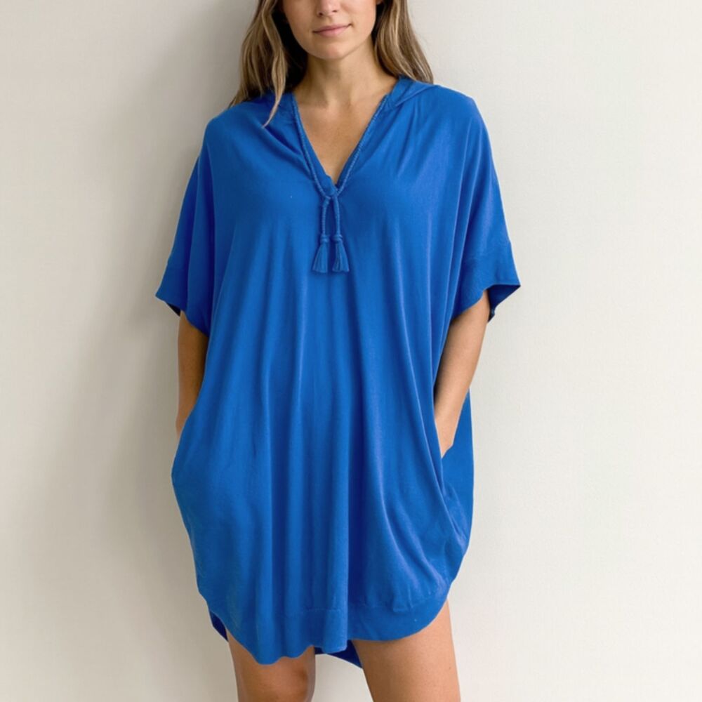 NWT Minnie Rose Oversized Relaxed Fit Blue Dress Pockets Cotton, Women M/L